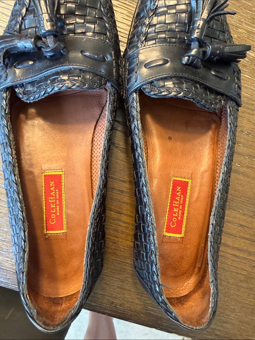 Cole Haan Black Woven Leather Tassel Slip-On Loafers - Picture 6 of 6